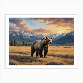 Grizzly Bear Wild Mountains Art Print