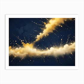 A Dark Background With Two Golden Clouds That Are Illuminated With A Bright, Golden Light Art Print