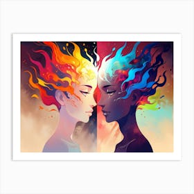 Two Women With Fire On Their Heads Art Print