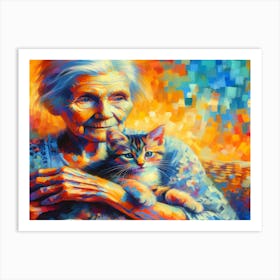 Old Lady With Cat Art Print