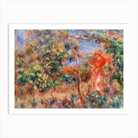 Woman In Red In A Landscape, Pierre Auguste Renoir Art Print
