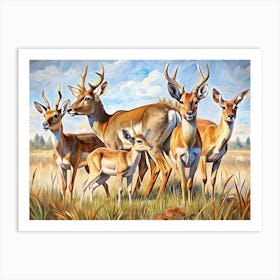 Family Of Deer In A Meadow Art Print