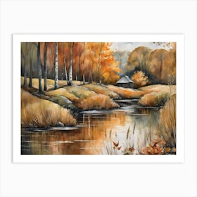 Autumn Pond Landscape Painting (61) Art Print
