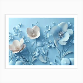 Flowers On A Blue Background 8 Art Print