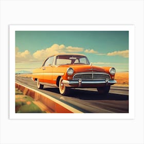 Retro Car At Highway 10 Art Print