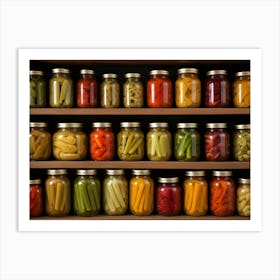 Wooden Shelves Overflowing With Jars Of Pickled Vegetables Art Print