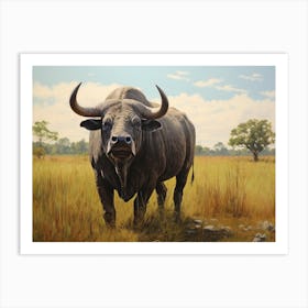 African Buffalo Grazing In The Savannah 3 Art Print