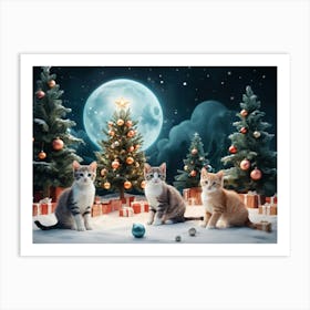 Christmas Cats In The Snow Art Print