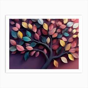 Colorful Tree With Leaves On Hanging Branches Of Blue, White And Golden 15 Art Print