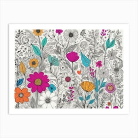 Flowers And Butterflies 2 Art Print