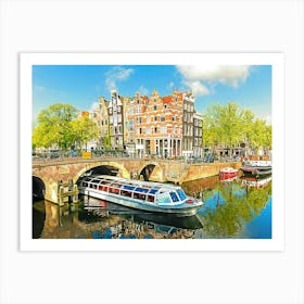 Canal & Boat, Amsterdam, Holland, Netherlands Art Print