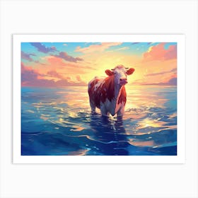 Cow In The Ocean Art Print