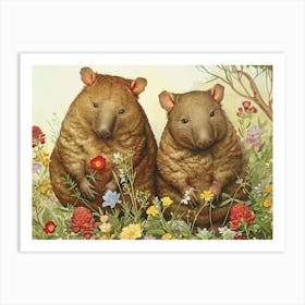 Floral Animal Illustration Wombat 2 Art Print