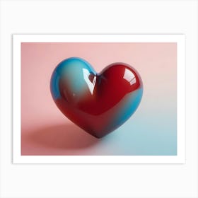 A Red And Blue Heart Shaped Object With A Shiny, Reflective Surface On A Pink And Blue Gradient Background Art Print