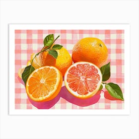 Citrus Fruits Pink Checkerboard 4 Art Print