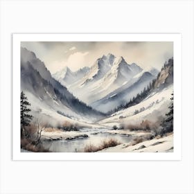 Vintage Muted Winter Mountain Landscape (8) 1 Art Print