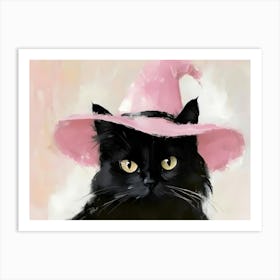 Black Cat In Pink Witch Hat Art Print