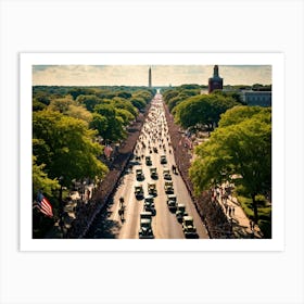 Aerial View Of A Patriotic Military Parade Honoring Veterans In America Rows Of Uniformed Soldiers (2) Art Print