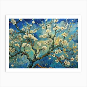 Van Gogh White Blossoms On Dark Blue Branches With Póster