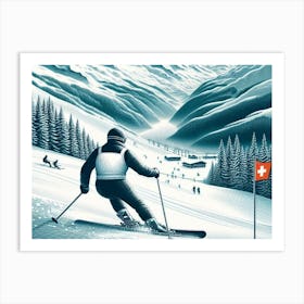 Skiing in Switzerland wall art poster Art Print