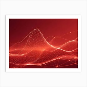 An Abstract Image Of A Flowing, Red, Digital Network, With A Cityscape In The Background, Symbolizing The Interconnectedness Of Technology And Urban Life Art Print