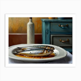 Two Sardines On A Plate Art Print