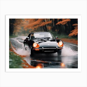 Porsche 911 Driving In Rain Art Print