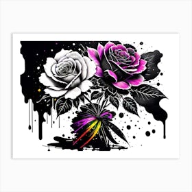 Two Roses In A Vase Art Print