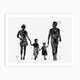 Silhouette Of A Family Watercolor Art Print