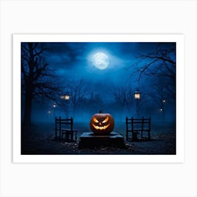 Celebration Old Horror Holiday Tree Moonlight Lantern Mist Head Table Eye Glow Pumpkin (31) Art Print