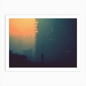 Cityscape At Misty Sunset Art Print