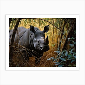 Black Rhinoceros Dense Vegetation Realism 3 Art Print