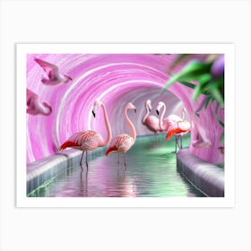 Pink Flamingos In A Tunnel Art Print