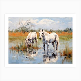 Horses Painting In Okavango Delta, Botswana, Landscape 4 Art Print