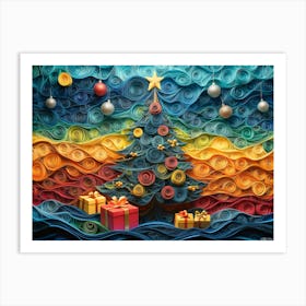 Paper Quilling Colorful Christmas Tree Art Print