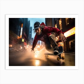 Adrenaline Street Boarding - Skateboarder In The Rain Art Print