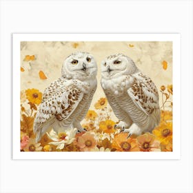 Floral Animal Illustration Snowy Owl 2 Art Print