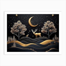 Deer In The Night Sky 1 Art Print