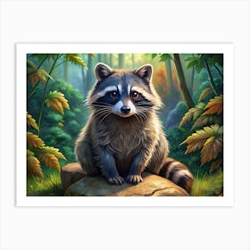 Raccoon In The Forest Art Print