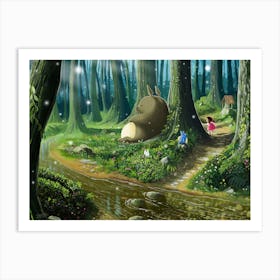 Magical forest with Totoro and Mei Art Print