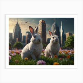 Two Rabbits In The Grass Art Print