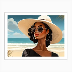 Illustration of an African American woman at the beach 69 Art Print