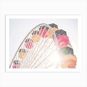 Los Angeles, USA I Ferris wheel in Santa Monica under California sun with a pastel summer aesthetic for a minimalist geometric composition of a retro vintage photography taken with a film camera Art Print