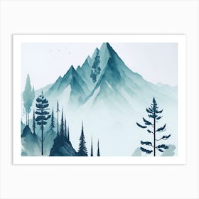 Mountain And Forest In Minimalist Watercolor Horizontal Composition 111 Art Print