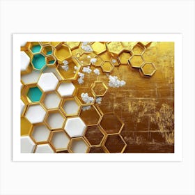 A Golden Grain Field Artwork In Oil On Canvas Style, Featuring Golden Hexagons Art Print