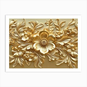 3d Gold Relief Floral 8 Art Print