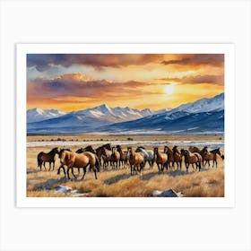 Wild Horses At Sunset Art Print