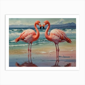 Flamingos On The Beach Art Print