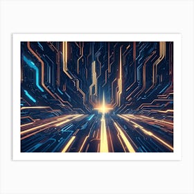 Abstract Digital Art Featuring A Futuristic, Glowing Tunnel With Neon Lines Of Energy And Data 2 Art Print