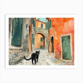 Split, Croatia   Cat In Street Art Watercolour Painting 4 Art Print